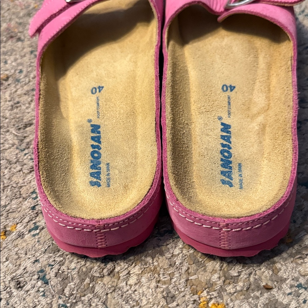 Sanosan Pink Leather Slip On Slides Sandals 9 - Picture 7 of 8